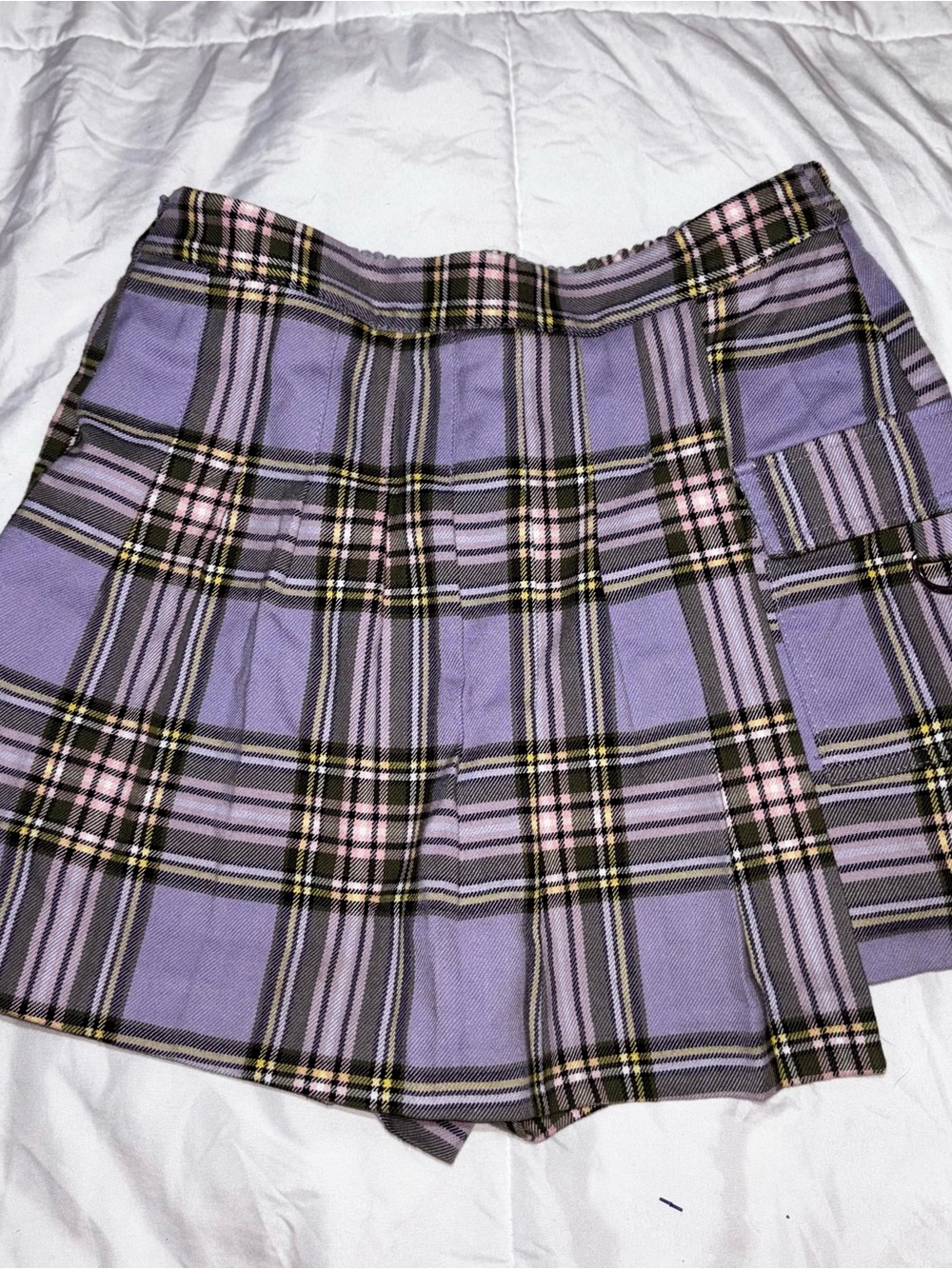 Bershka Lavender Plaid Mini Skort with Pink & Black Accents